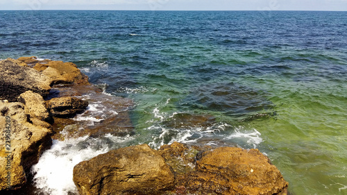 Coast of the Black Sea. Waves beat on the rocks. Russia, Crimea