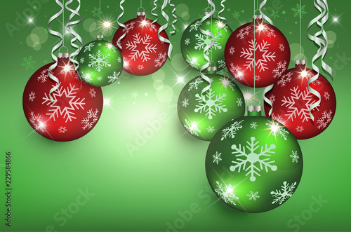 Christmas balls greeting card green red Background colors vector