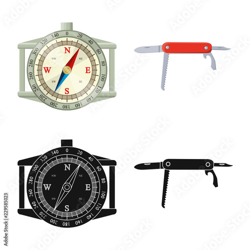 Vector design of mountaineering and peak icon. Collection of mountaineering and camp stock vector illustration.