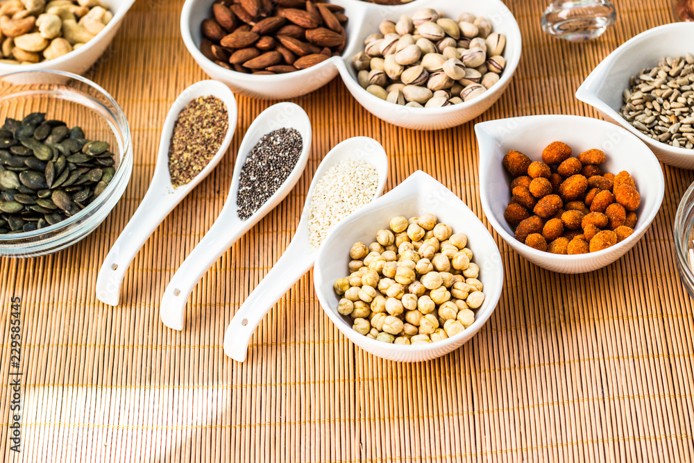 A collection of different dry fruits. Legume family A collection of different dry fruits. Legume family