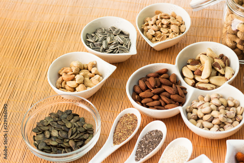 A collection of different dry fruits. Legume family A collection of different dry fruits. Legume family