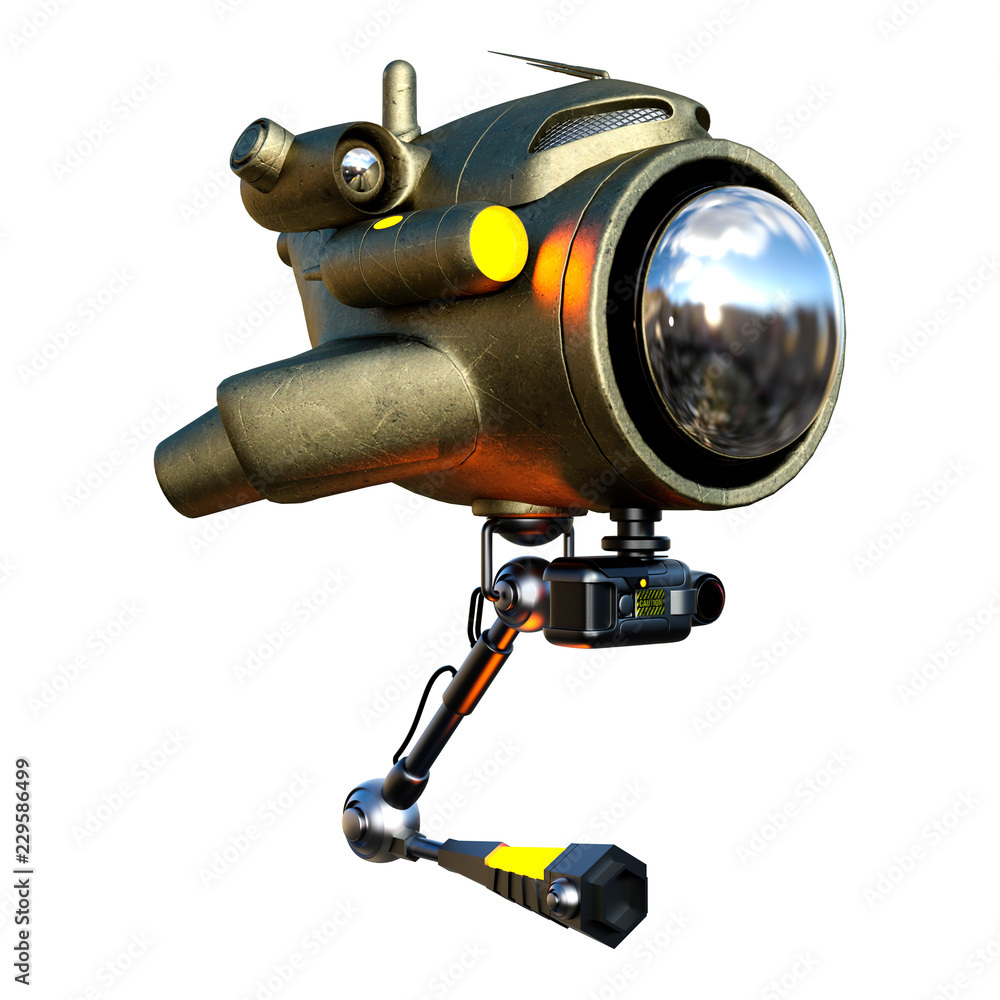 3D Rendering Flying Drone on White