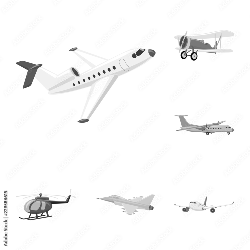 Vector design of plane and transport logo. Collection of plane and sky vector icon for stock.
