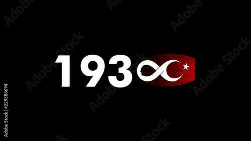 vector illustration. (10 Kasim saygiyla aniyoruz) 1881 - 1938, November 10 death day Mustafa Kemal Ataturk , first president of Turkish Republic. translation Turkish. November 10, respect and remembe.