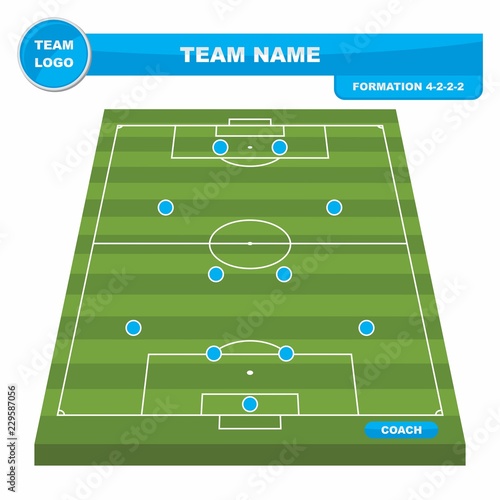 Football (Soccer) formation strategy template with perspective field (4-2-2-2).