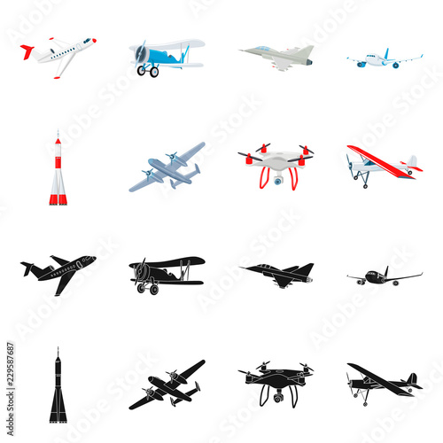 Isolated object of plane and transport sign. Set of plane and sky stock vector illustration.