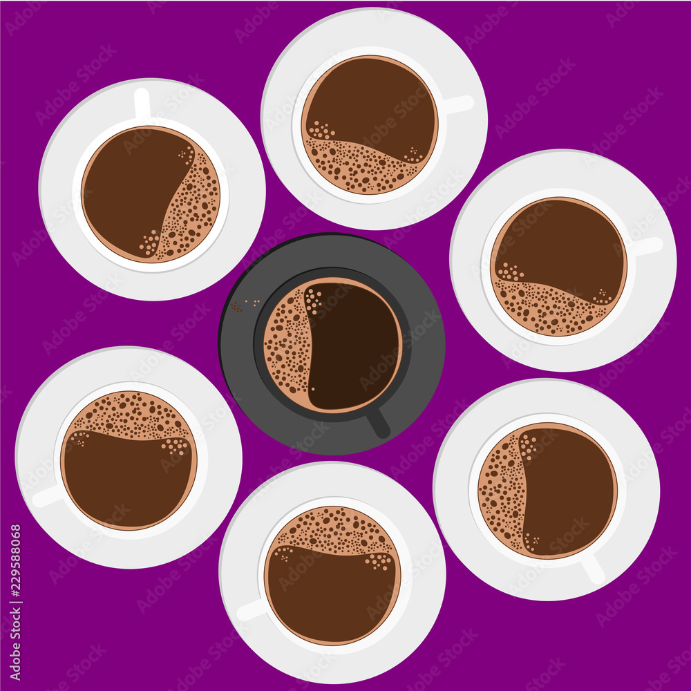 Obraz premium top view black coffee cup around with white cup.