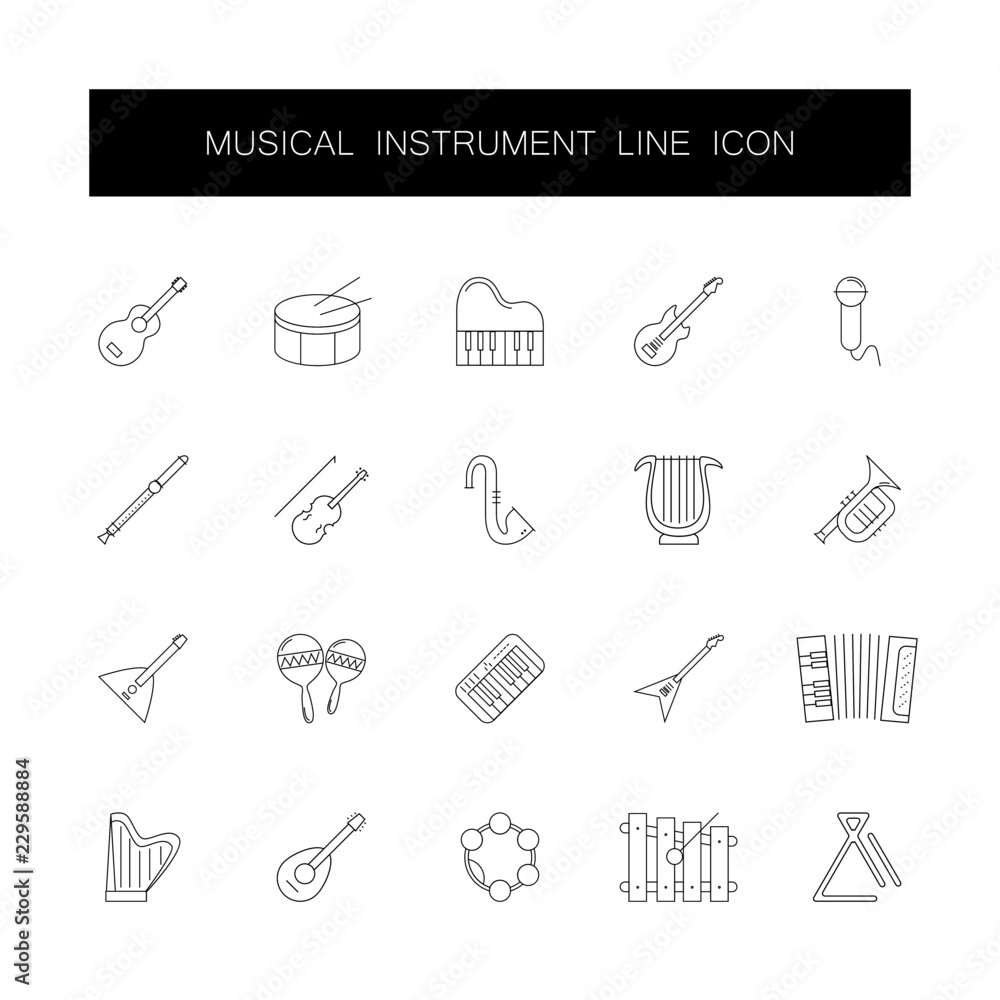 Line icons set. Musical instrument pack. Vector illustration Line icons set. Musical instrument pack. Vector illustration