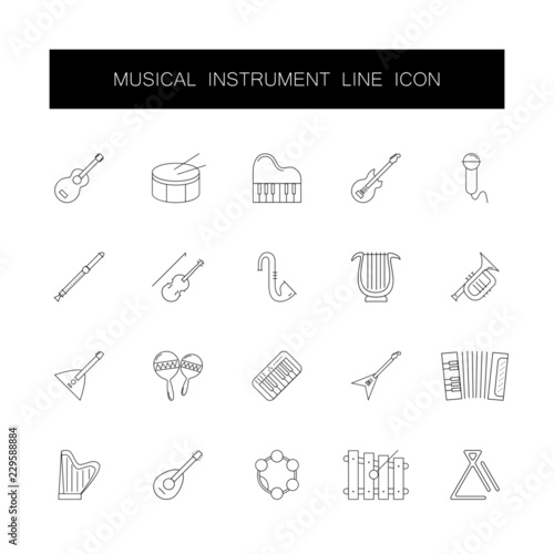 Line icons set. Musical instrument pack. Vector illustration