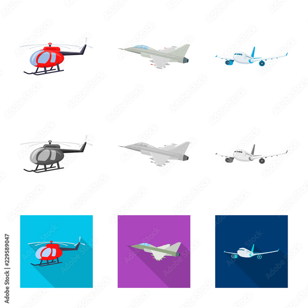 Vector illustration of plane and transport logo. Collection of plane and sky stock vector illustration.