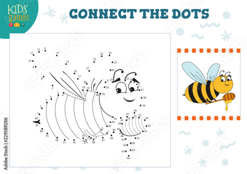 Connect the dots kids game vector illustration. Preschool children education activity