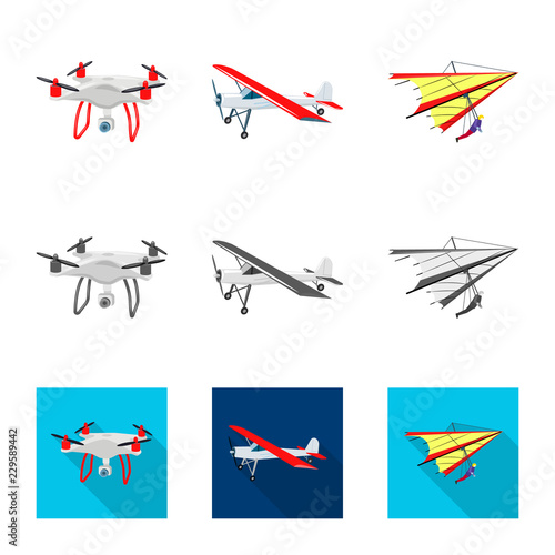 Isolated object of plane and transport sign. Set of plane and sky stock symbol for web.