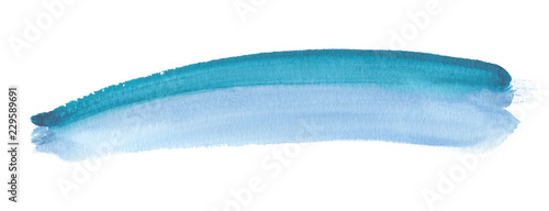 Fading blue thin gradient line painted in watercolor on clean white background