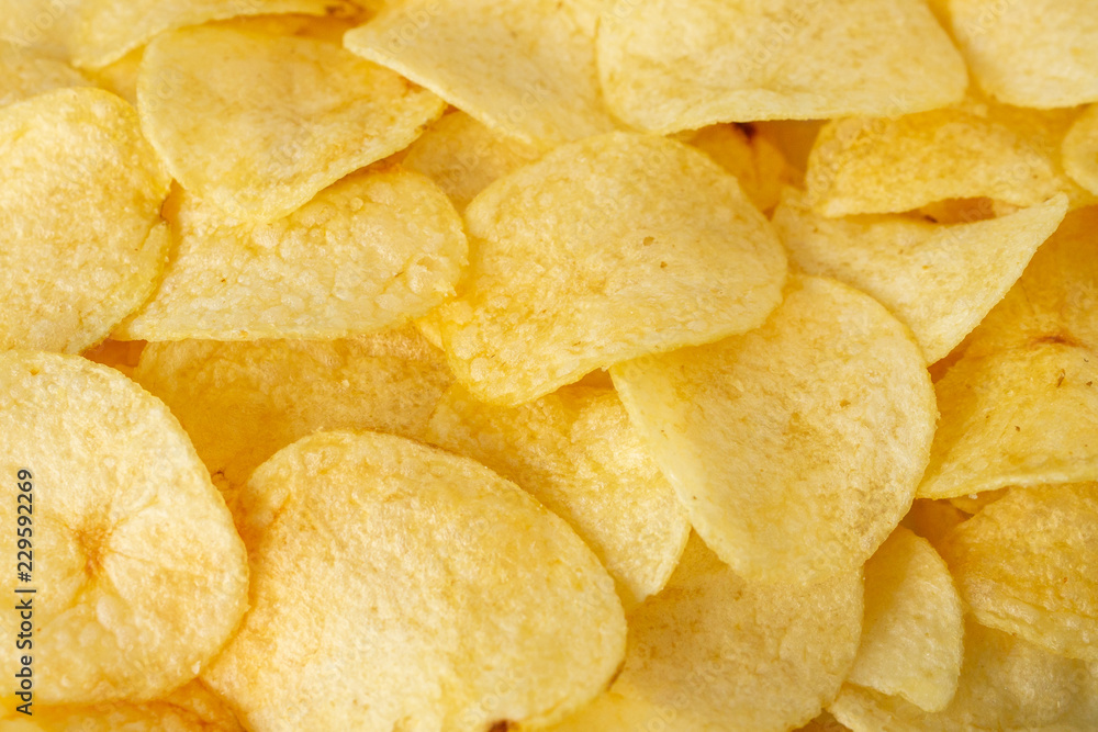 crispy potato chips snack texture background top view