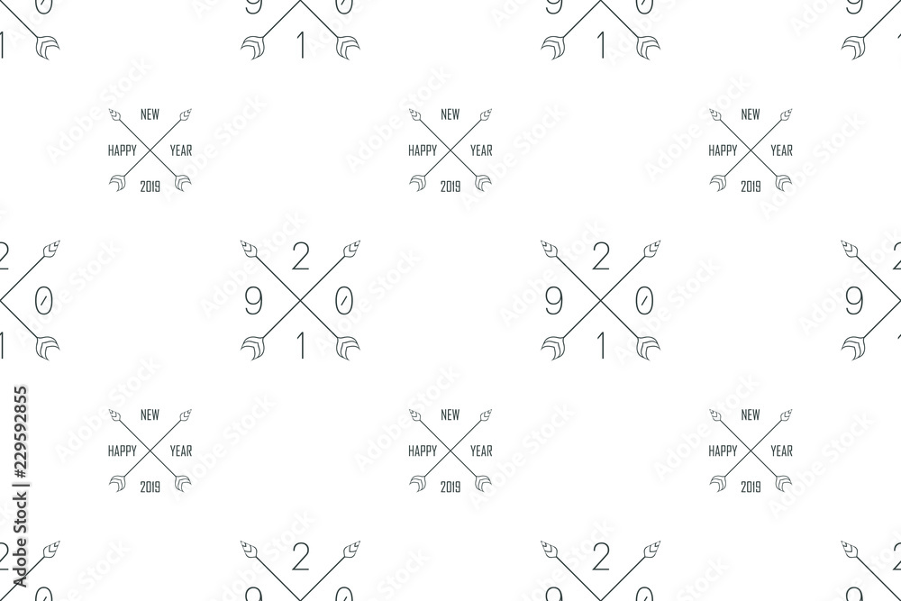minimalistic pattern of arrows and number two thousand nineteen. new year. Christmas decorations. 