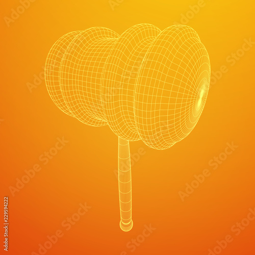 Gavel, hammer of judge or auctioneer. Wireframe low poly mesh vector illustration