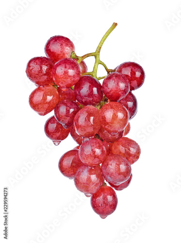 Red grapes with drop of water isolated on white background