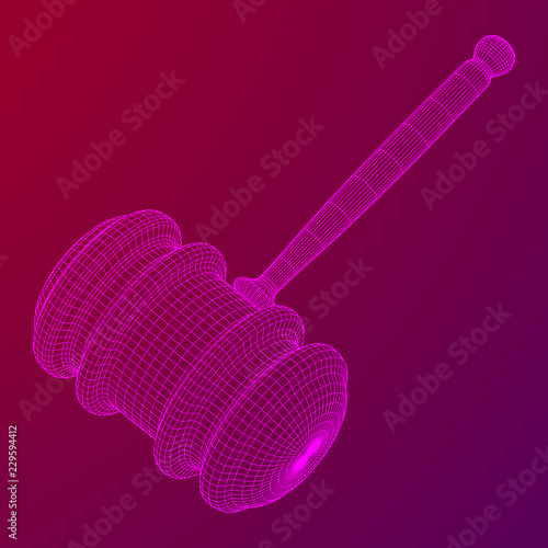 Gavel, hammer of judge or auctioneer. Wireframe low poly mesh vector illustration
