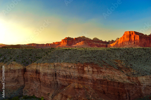 Sunset over mountains at Capitol reef National park