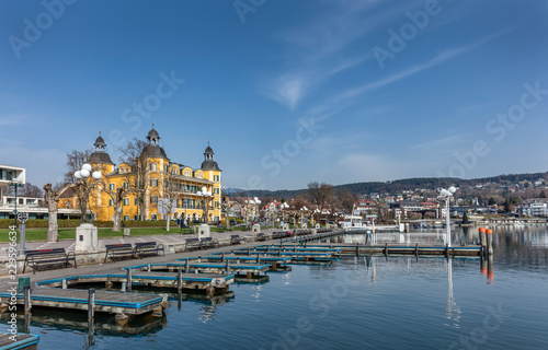 View of the waterfront in village Velden at Worthersee, Austria photo