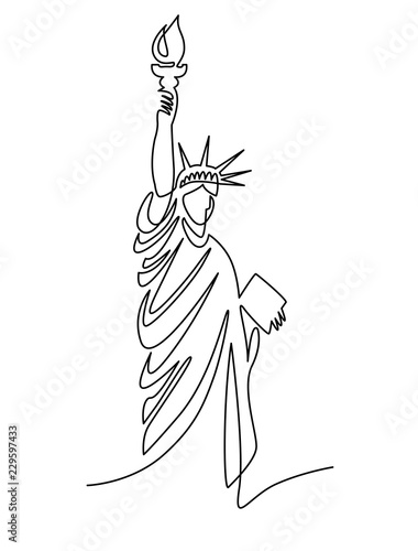 continuous line drawing of the Statue of Liberty, New York, USA, vector illustration.