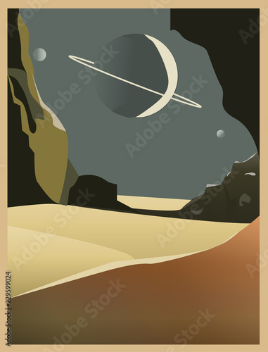 space, view from the planet retro drawing