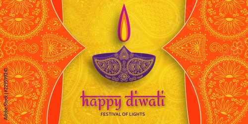 Greeting card for Diwali festival celebration in India. Vector illustration