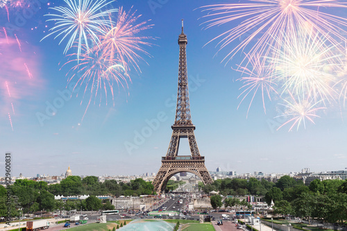 Eiffel Tower and Paris skyline with fireworks, France © neirfy