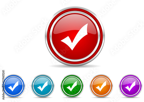 Accept silver metallic colorful vector web and mobile phone icon set