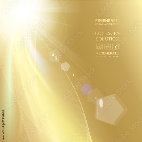 Sun ray shining a the top of image over the golden gradient background. Vector illustration.