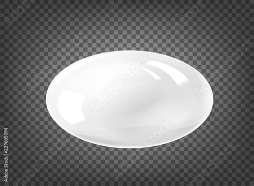 Oval white pearl isolated on black transparent background. Vector illustration.