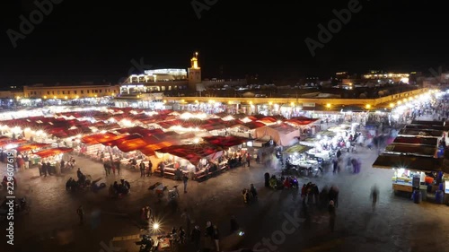 Time lapse of the square and market place Jemaa el-Fnaa in Marrakesh's medina quarter. Morocco