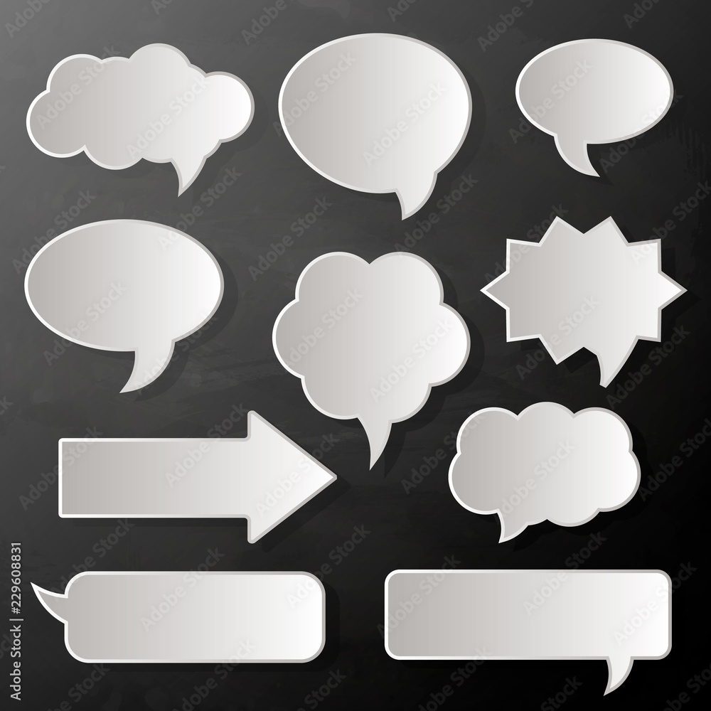 speech bubbles, paper white stickers, vector illustration. speech bubbles, paper white stickers, vector illustration.