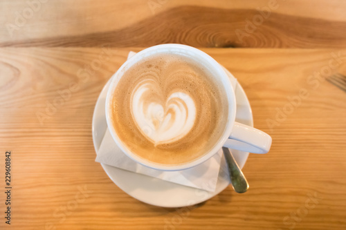 Breakfast latte coffee with love sign