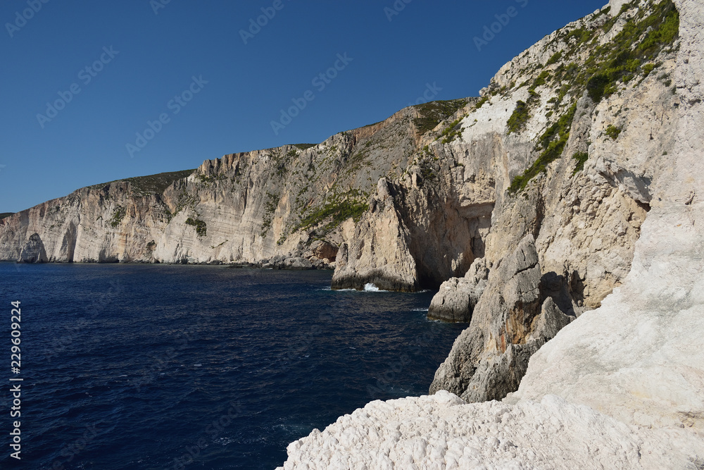 Fototapeta premium Zakynthos rocky coastline seen from Plakaki Cape