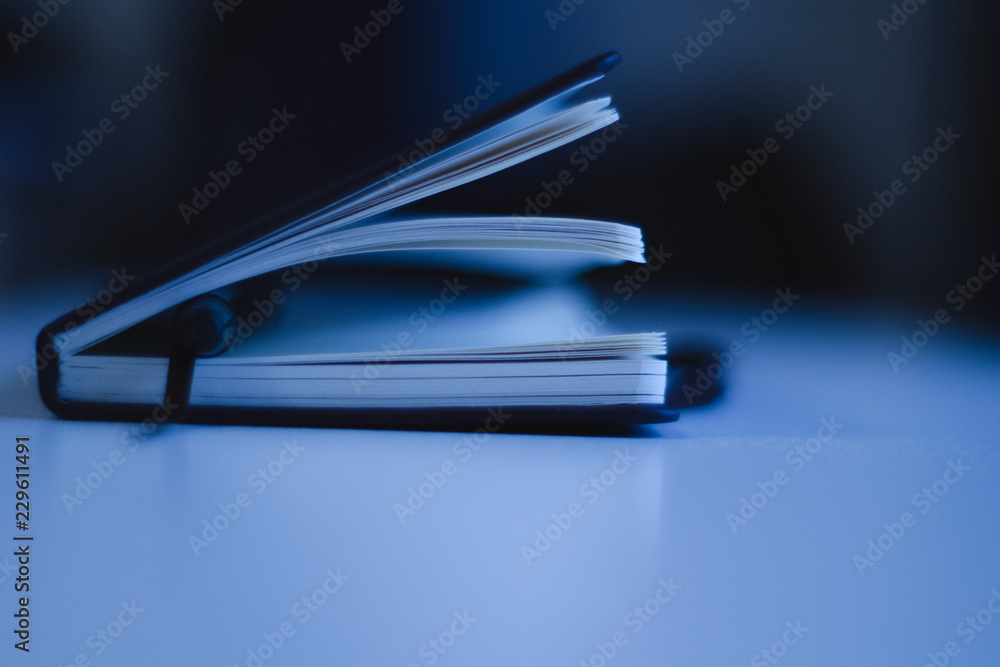 Notebook with a pencil inside. Notepad with pen isolated, selective focus copy space. Dreamy atmosphere. Notebook with a pencil inside. Notepad with pen isolated, selective focus copy space. Dreamy atmosphere.