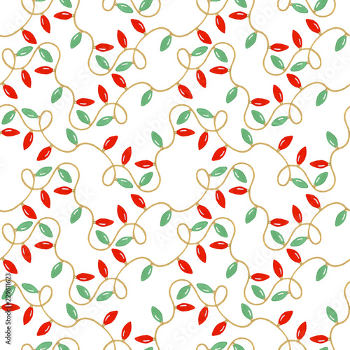 christmas seamless pattern. hand painted gouache garland lamps.