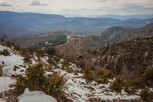 Beautiful winter landscape in mountains of Zagorohoria, Greece photo