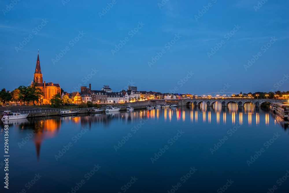 View on the river Meuse in Maastricht during the evening