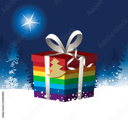Christmas background with  rainbow Christmas gift