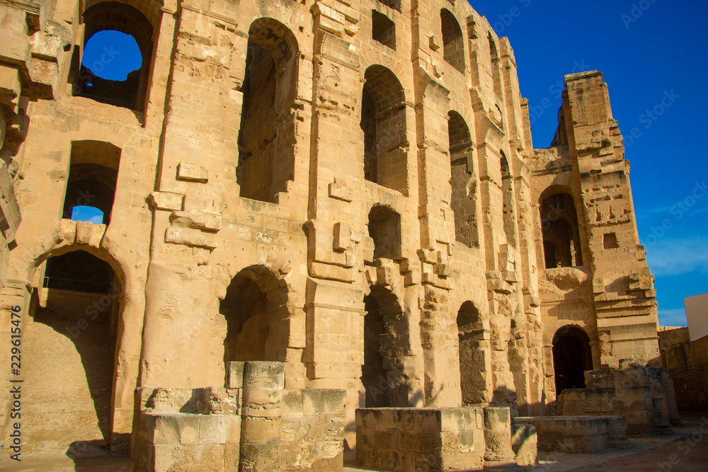 Coliseum of El Jem Tunisia. Ancient amphitheatre