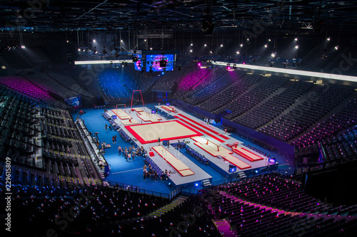 Gymnastic equipment in an arena 