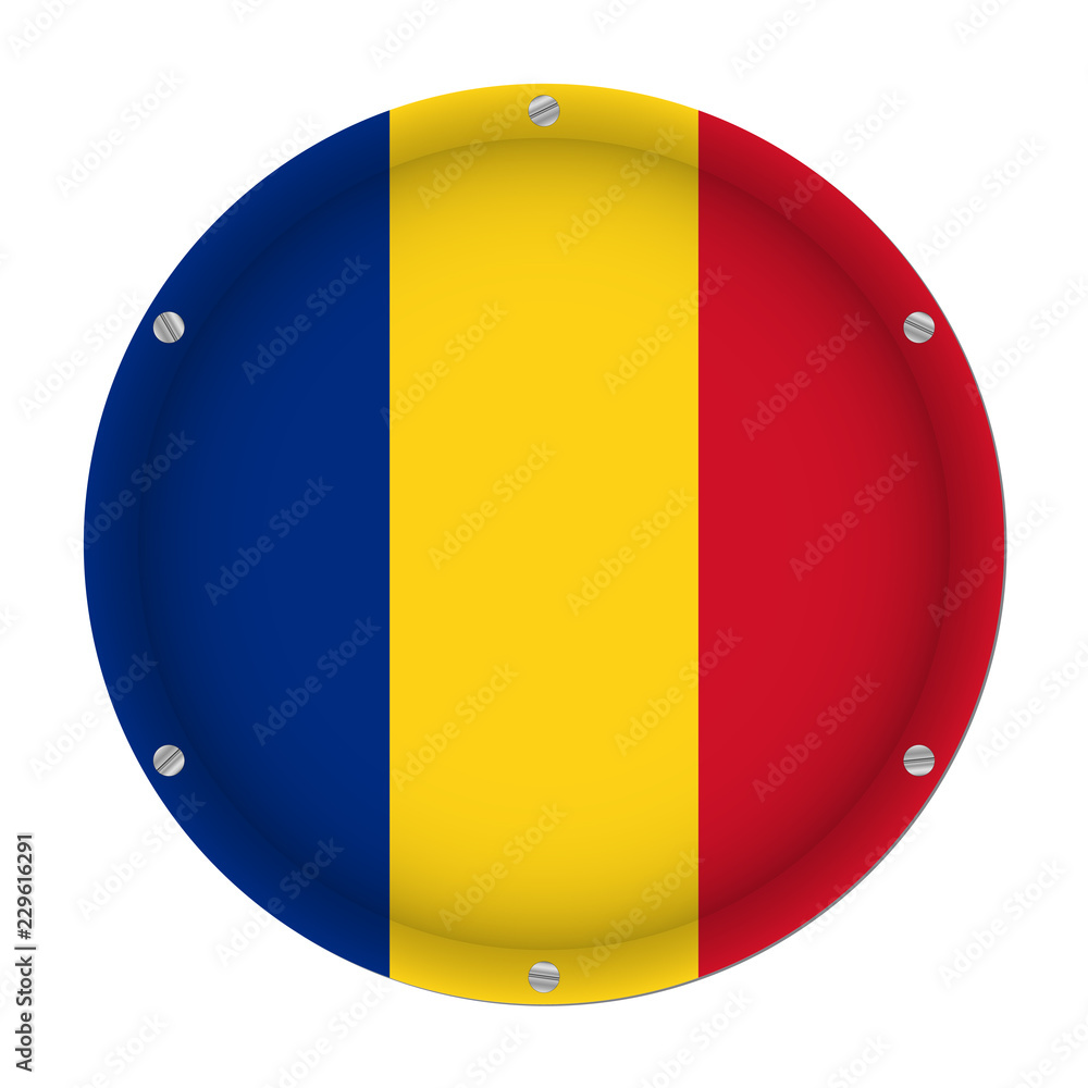 Fototapeta premium round metallic flag of Romania with screws