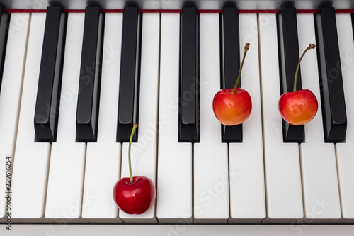 Piano chord shown by cherries on the key - B
