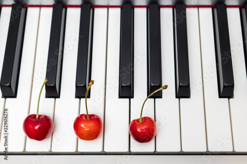 Piano chord shown by cherries on the key - C