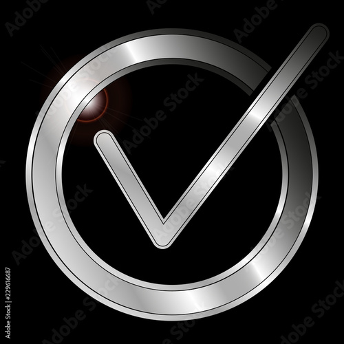 Icon Metallic Checkmark isolated on black background - Vector