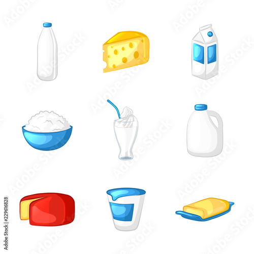 Milk and dairy products. Set of objects isolated on a white background. Vector illustration.