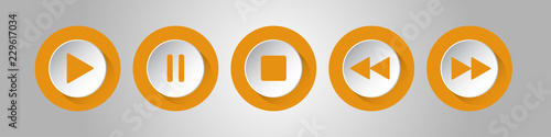 orange, white round music control buttons set