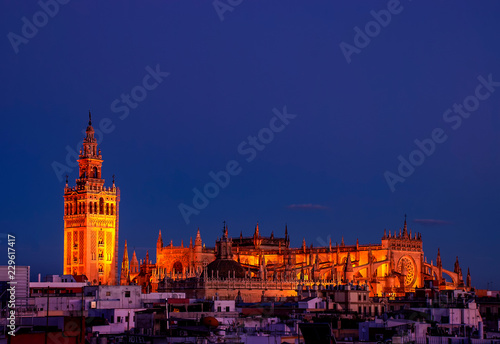 Seville Cathedral at dusk, Spain