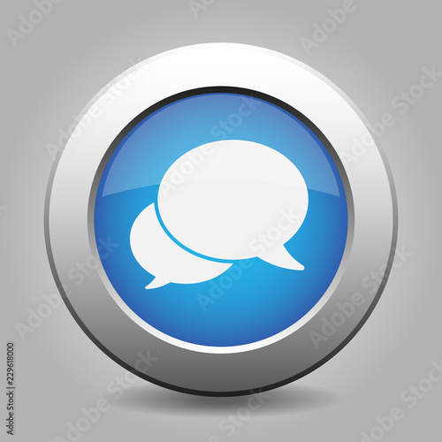 blue metal button, two white speech bubbles icon